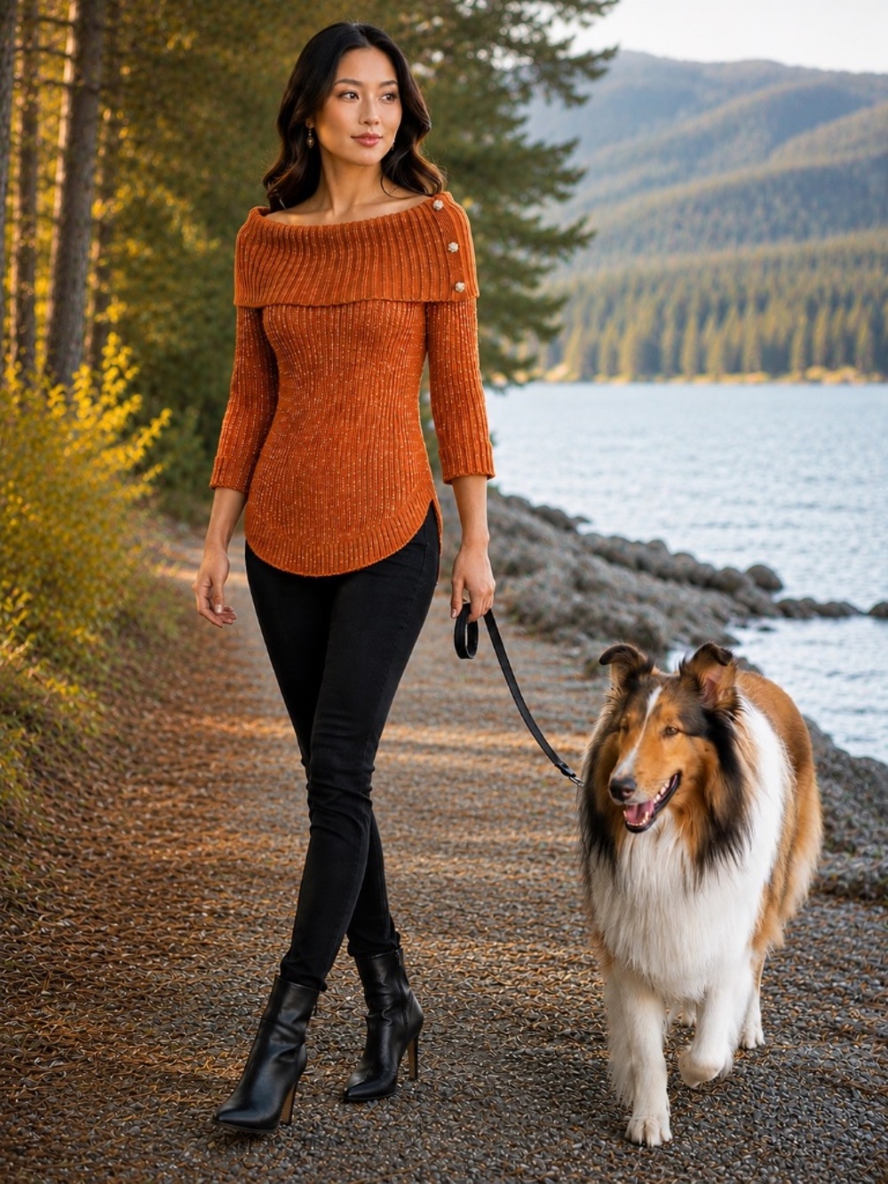 89th + Madison Size Medium Orange Metallic Knit Sweater Dress Off Shoulder